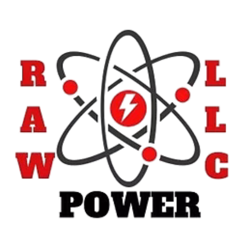 Raw LLC Power logo with stylized atom and lightning bolt symbol